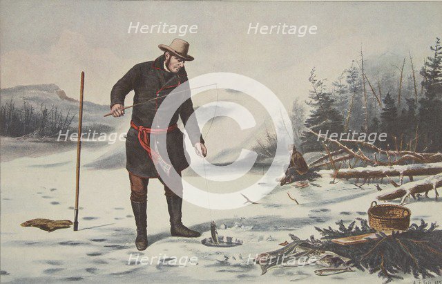 American Winter Sports - Trout Fishing on Chateaugay Lake, pub. 1856, Currier & Ives (Colour Lithogr