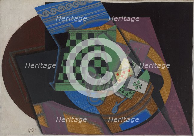Checkerboard and playing cards, 1915. Artist: Gris, Juan (1887-1927)