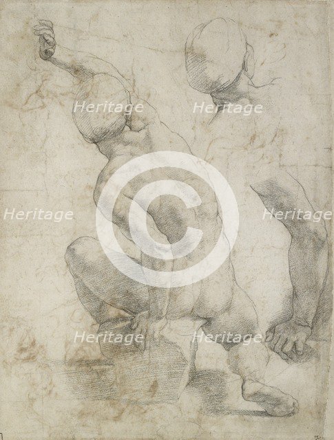 Nude Man seated on a Stone, early 16th century. Artist: Raphael.