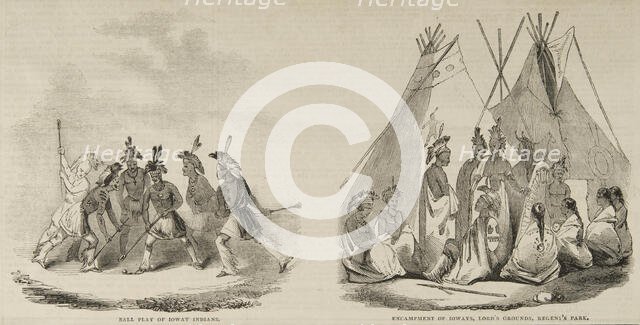 'Ball Play of the Ioway Indians' and 'Encampment of Ioways, Lord's Grounds, Regent's Park', c1844.  Creator: Unknown.