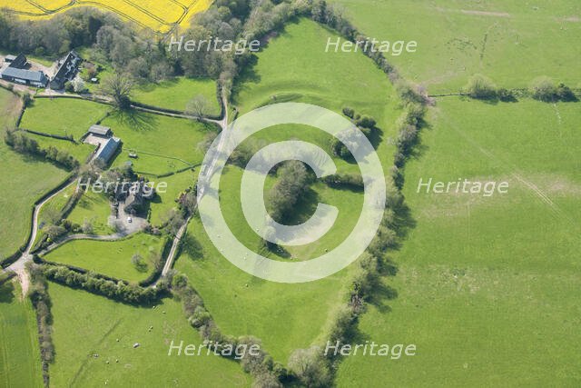 Medieval motte and bailey earthworks, Old Castleton, Herefordshire, 2016. Creator: Damian Grady.