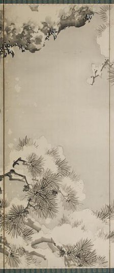 Eagle on a snowy pine, c.1850. Creator: Kishi Renzan.
