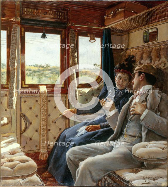 Couple in a train compartment, c1895. Creator: Ricardo Lepez Cabrera.