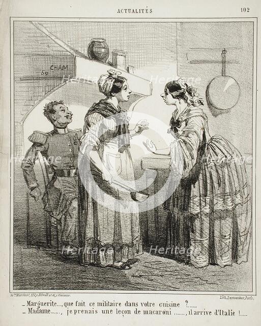 Marguerite, que fait ce militaire dans votre cuisine? Madame, je prenais une..., c1865. Creator: Cham.