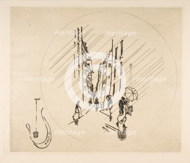Decoration for a Plate: Rain, 1870. Creator: Felix Bracquemond.