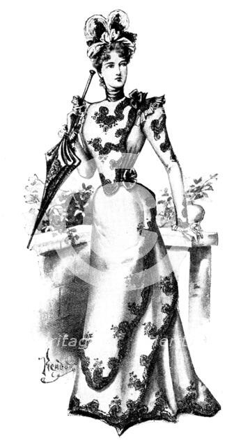 Ladies' Page: a white silk lawn costume, 1898. Creator: Picador.