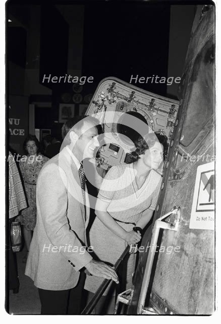 Russian cosmonaut Valentina Tereshkova looks at the Apollo Command Module, Houston, Texas, 1977. Creator: NASA.