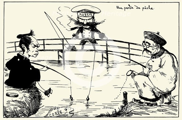A fishing trip. Caricature about the dispute between China, Japan and Russia over Korea, 1887. Creator: Bigot, Georges (1860-1927).