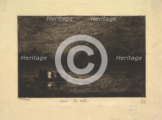 Night Voyage, from the series, Voyage en Bateau, 1861. Creator: Charles Francois Daubigny.