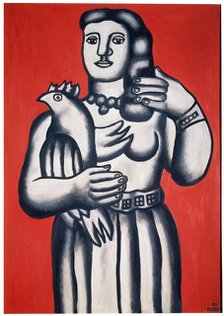 'Woman with a Bird against a Red Background', 1952.  Creator: Fernand Leger.