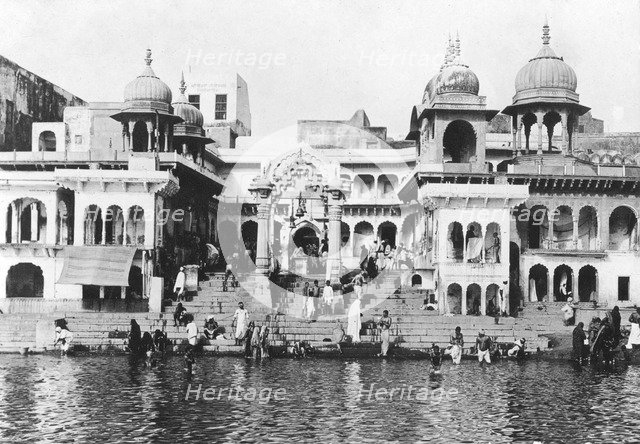 Bathing ghat on the Yamuna River, Muttra, 1917. Artist: Unknown