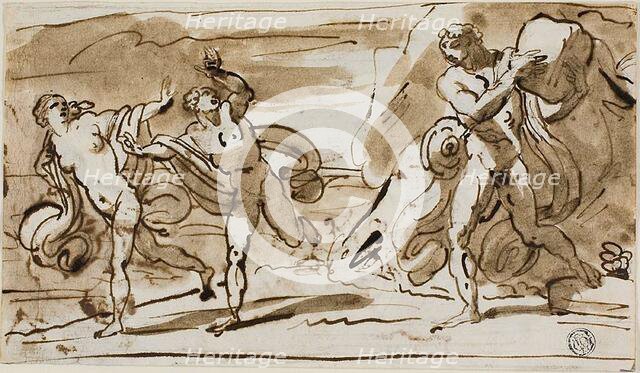 Polyphemus Throwing Boulders at the Fleeing Aeis and Galatea (recto)..., n.d. Creator: Felice Giani.
