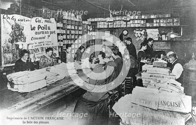 Folding machine room, printing works of the L'Action Francaise newspaper, Paris, 1917. Artist: Unknown