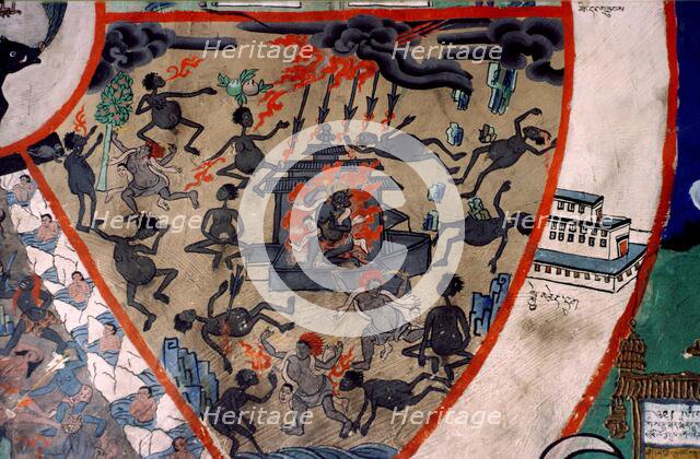 Scene from Hell, wall painting, Ladakh, India, 1988. Creator: Amanda Waite.