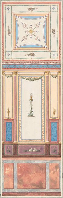 Design for Wall Paneling and Ceiling in Pompeiian Style, The Deepdene, Dorking, Surrey, 1875-79. Creators: Jules-Edmond-Charles Lachaise, Eugène-Pierre Gourdet.