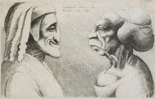 Caricatures and deformities after Leonardo. Two distorted heads, 1645. Creator: Wenceslaus Hollar.