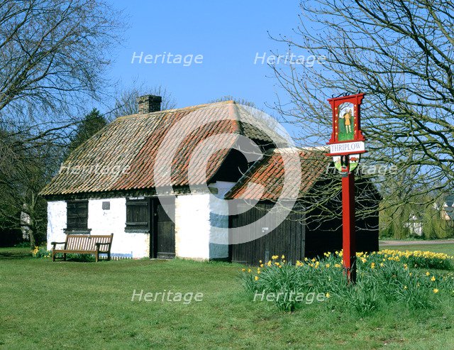 Village sign and smithy, Thriplow, Cambridgeshire.
