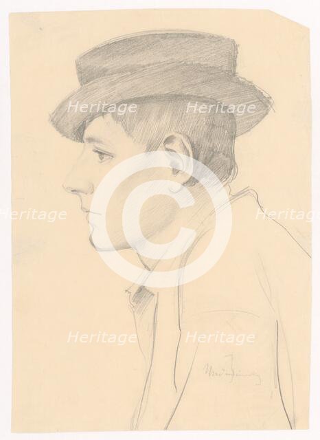 Profile of a young man in a round dark hat, 1880-1910. Creator: Ladislav Mednyanszky.