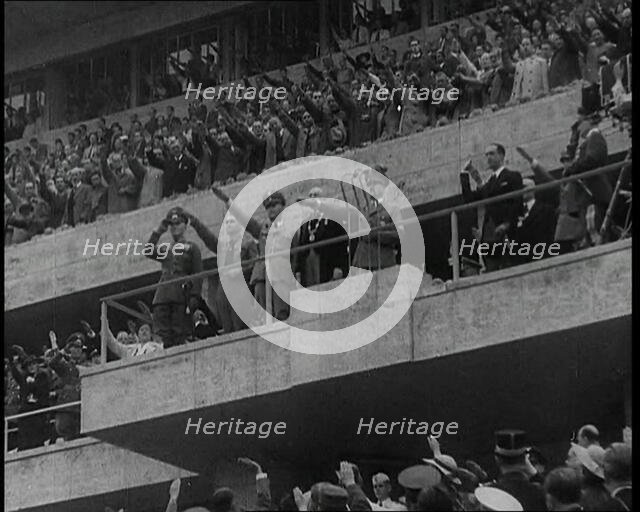 Adolf Hitler Addressing Crowds at the German Olympic Stadium, 1936. Creator: British Pathe Ltd.