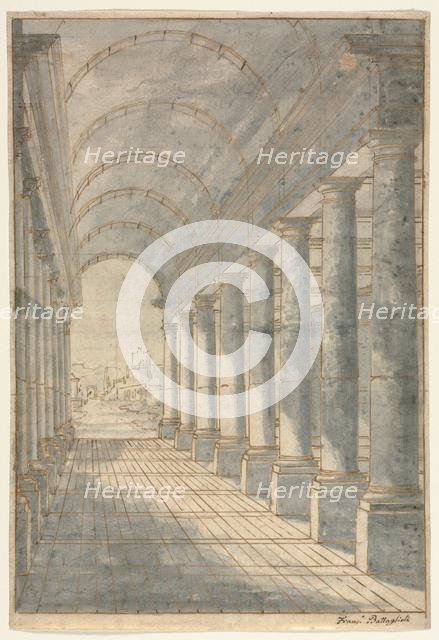 Barrel-vaulted Arcade Rendered in Perspective, 1700s. Creator: Francessco Battaglioli (Italian).