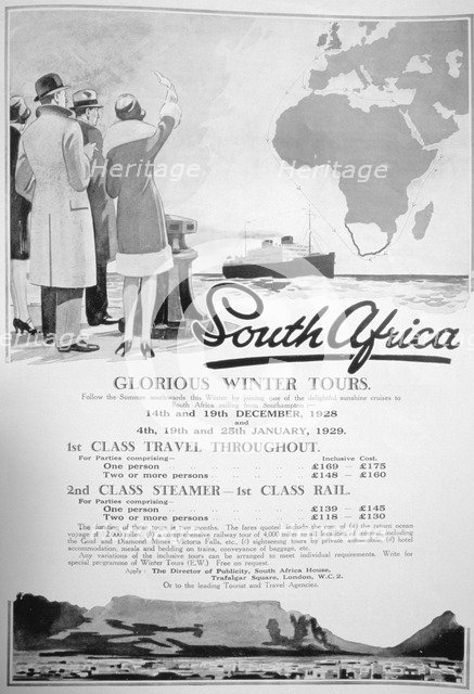 Advert for winter tours of South Africa, 1928. Artist: Unknown