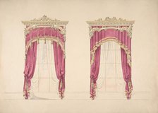 Design for Red Curtains with Gold Fringes and a Gold and White Pediment, early 19th century. Creator: Anon.