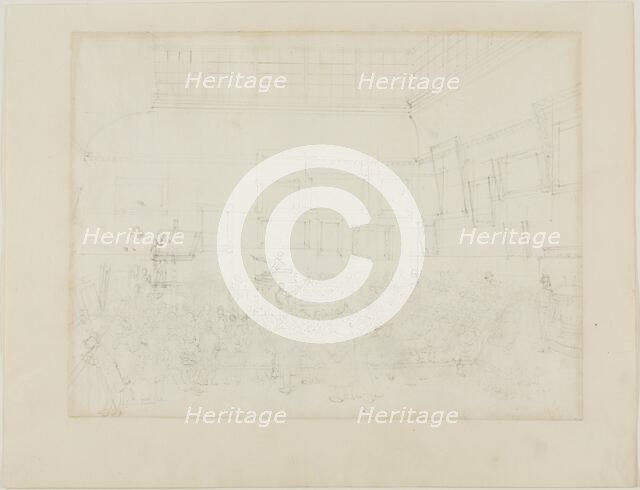 Study for Christie's Auction Room, c. 1808. Creator: Augustus Charles Pugin.