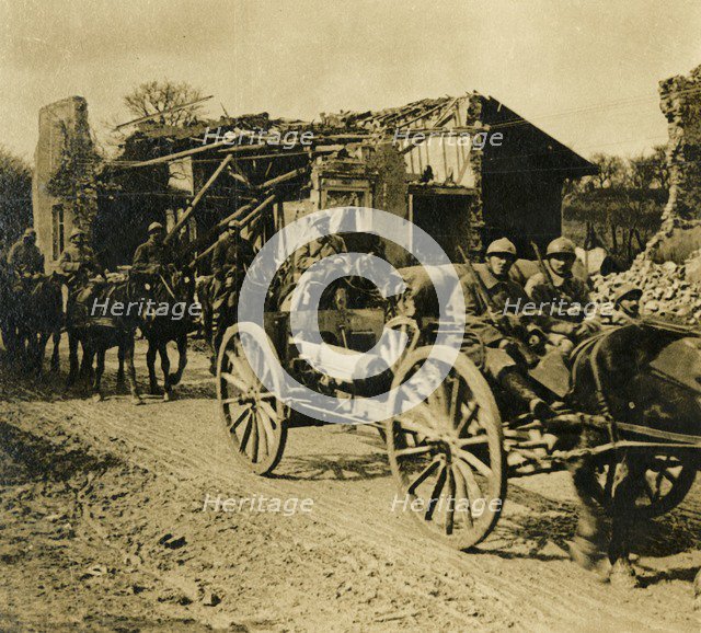 Artillery passing through Beauzée, northern France, c1914-c1918. Artist: Unknown.