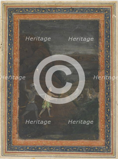 Bhils hunting deer at night, 18th century. Creator: Unknown.