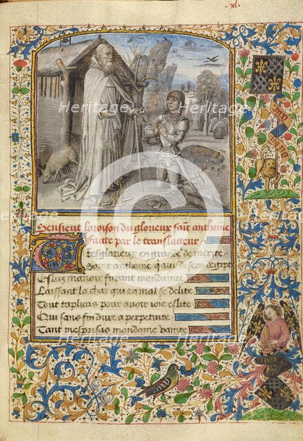 A Young Knight in Armour Kneeling in Prayer before Saint Anthony, about 1465-1470. Creator: Dreux Jean.