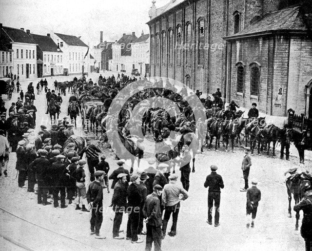 Belgian guns, made by Krupp, preparing for battle near Ghent, Belgium, First World War, 1914. Artist: Unknown