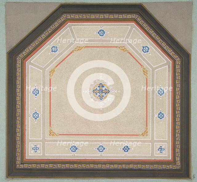 Design for the decoration of a pentagonal ceiling, 1830-97. Creators: Jules-Edmond-Charles Lachaise, Eugène-Pierre Gourdet.
