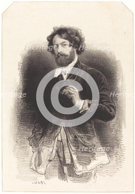 Self-Portrait with a Cigarette, 1842. Creator: Paul Gavarni.