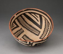 Bowl with Radiating Striped Bands and Triangles and Interlocking Zigzag on Exterior, A.D. 1300/1400. Creator: Unknown.