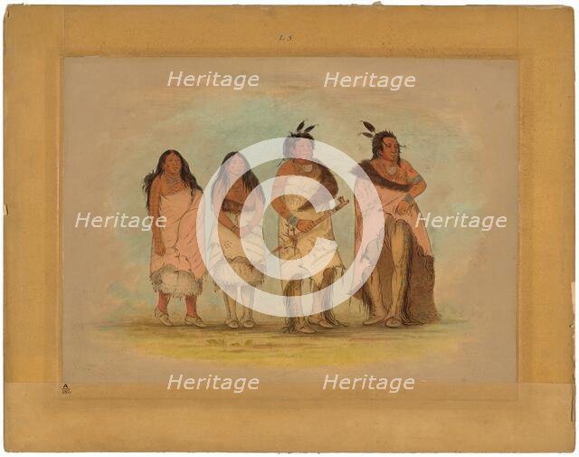 Pawneepict Chief, Two Daughters, and a Warrior, 1861/1869. Creator: George Catlin.