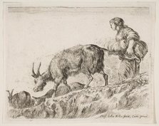 Plate 14: shepherdess herding goats, from 'Various animals' (Diversi animali), ca. 1641. Creator: Stefano della Bella.