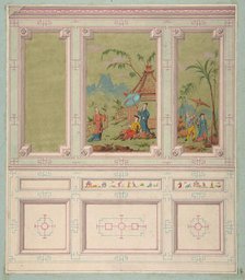 Design for wall panels decorated with Chinoiserie scenes, second half 19th century. Creators: Jules-Edmond-Charles Lachaise, Eugène-Pierre Gourdet.