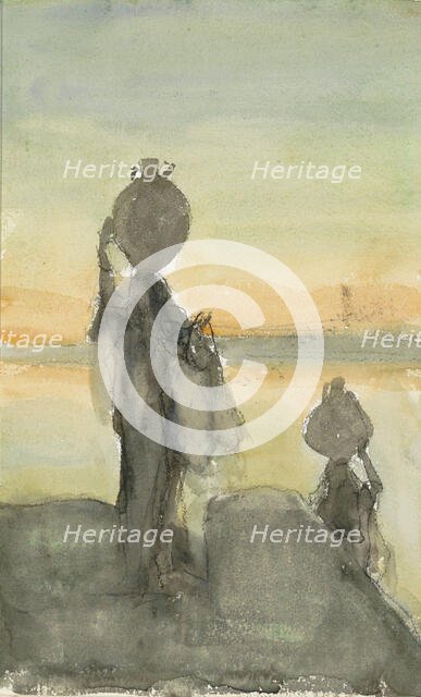 Desert landscape with water carriers, 1919. Creator: Marius Bauer.