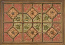 Design for the painted decoration of a coffered ceiling incorporating the initial: H, 1830-97. Creators: Jules-Edmond-Charles Lachaise, Eugène-Pierre Gourdet.