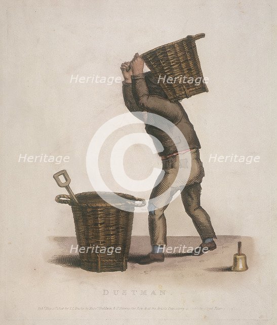 Dustman carrying a basket of refuse on his back, 1820. Artist: Thomas Lord Busby