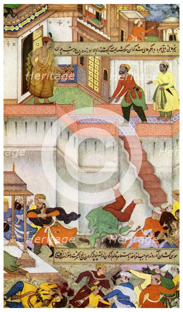 The killing of Adham Khan by Akbar, c1600 (1956). Artist: Unknown
