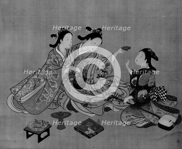 Three Girls Having Tea, 19th century. Creator: Nishikawa Sukenobu.