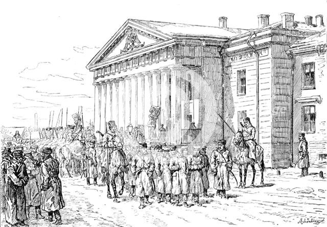 The Agitation in Russia: arrest of students at the Mining Academy, St. Petersburg, 1890. Creator: Unknown.