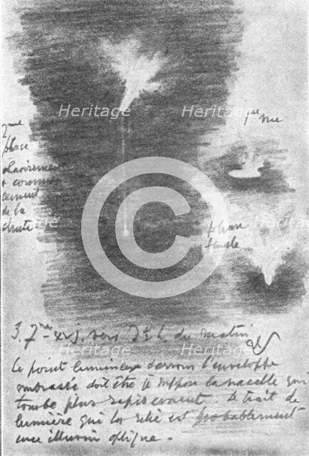 'Le Zeppelin Abattu; Dans la banlieue de Londres; La chute du L21', 1916. Creator: JW Simpson.