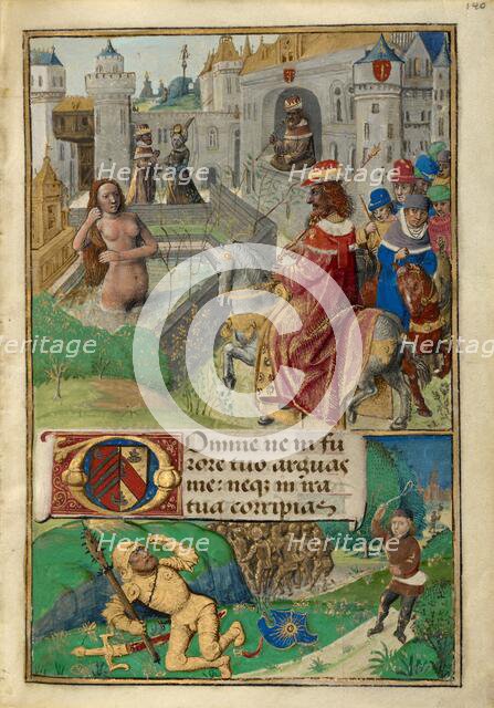 David and Bathsheba: David Slaying Goliath; Poncher Hours, about 1500. Creator: Master of Cardinal Bourbon.