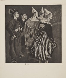 Five Clowns, pub. 1926. Creator: Laura Knight (1877 - 1970).