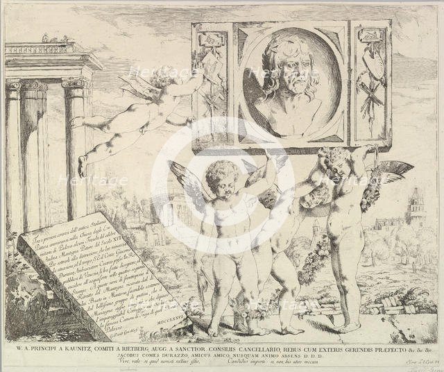 Title page: Homage to Mantegna, from "The Story of Saints James and Christopher in the Ere..., 1776. Creator: David Giovanni.