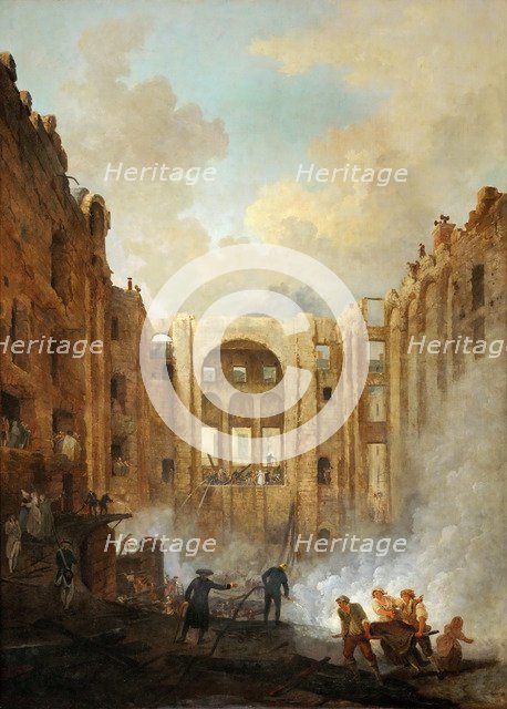 Fire at the Opera House of the Palais-Royal in 1781. Artist: Robert, Hubert (1733-1808)