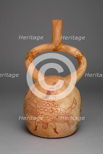 Stirrup Spout Vessel Depicting a Figure Costumed as a Crab, 100 B.C./A.D. 500. Creator: Unknown.