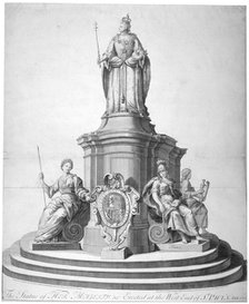 Statue of Queen Anne erected as a celebration of the completion of St Paul's Cathedral, 1713.        Artist: Anon